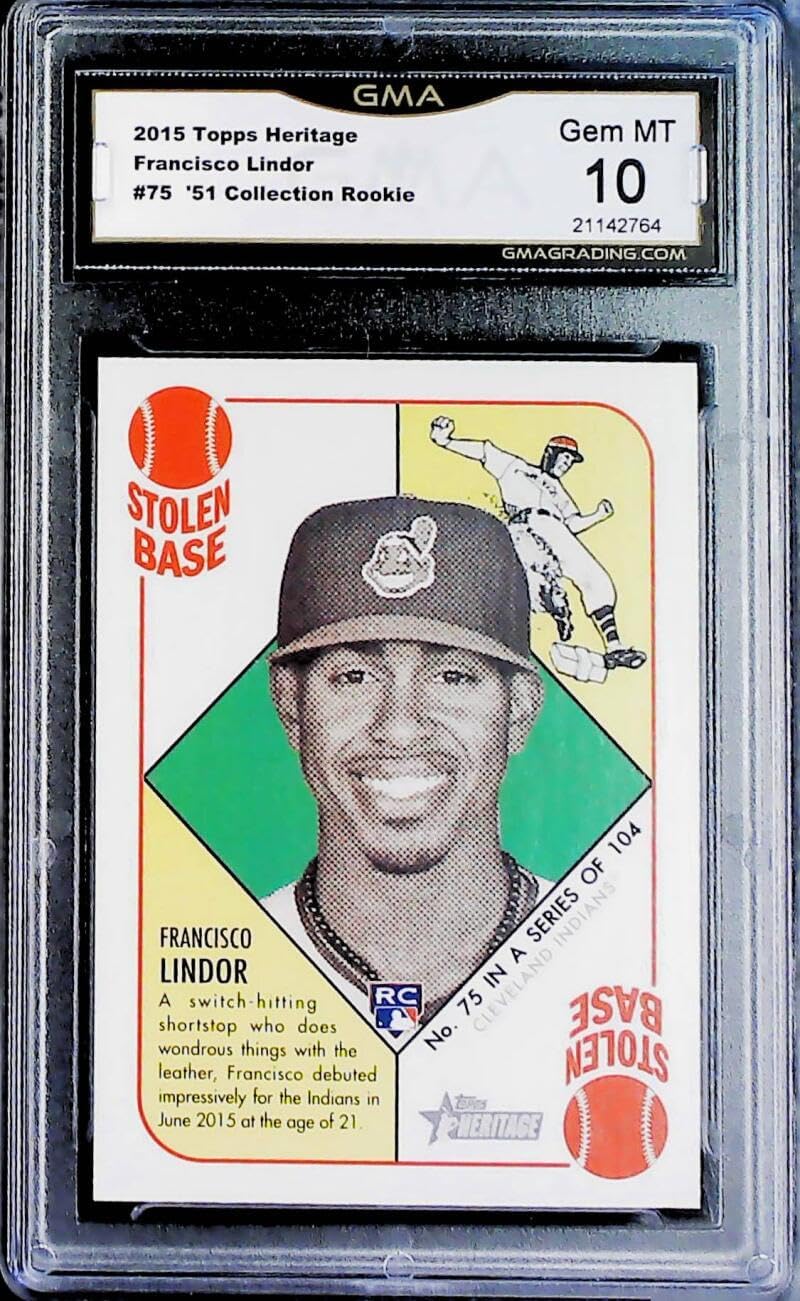 2015 Topps Heritage '51 Collection Baseball #75 Francisco Lindor RC Rookie Card Cleveland Indians GMA 10 GEM MINT