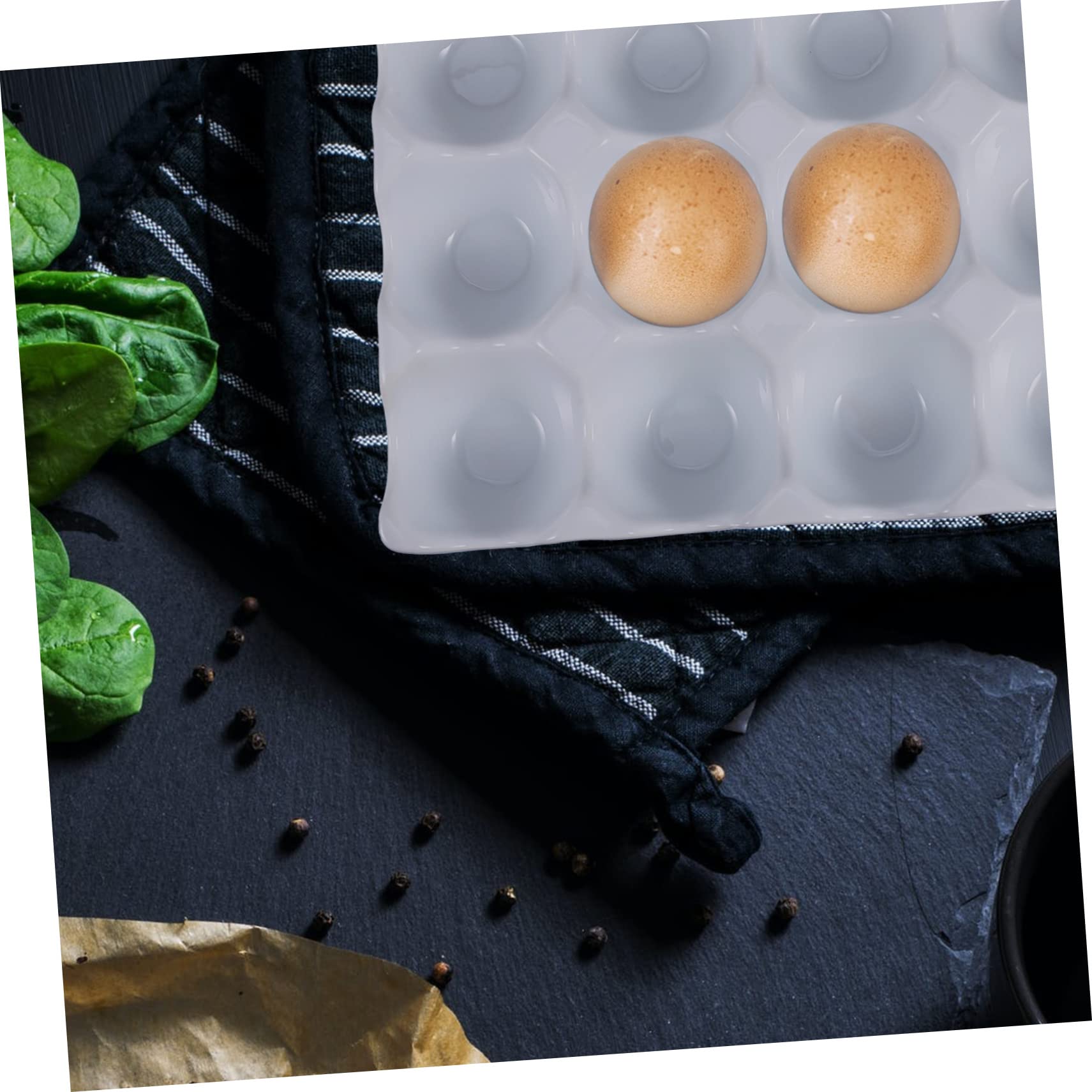 Veemoon Bandeja de Cerámica para Huevos de 12 Espacios Diseño de Ranuras, Resistente a Golpes y Anticaídas, Color white, Adecuado para Refrigerador y Almacenamiento Seguro