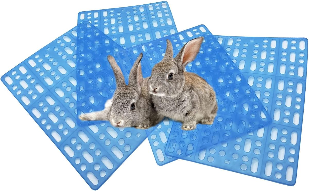 kathson 4 Pcs Rabbit Feet Pad Plastic Bunny Cage Floor Mat Foot Resting Hole Leak Water Nest Mat Pet for Small Animal Hamster Rat Chinchilla Guinea Pig Cats Dogs (Blue)