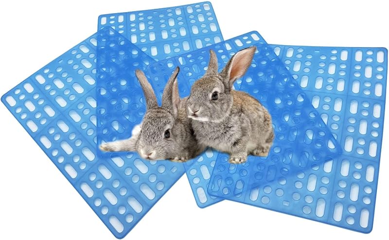 kathson 4 Pcs Rabbit Feet Pad Plastic Bunny Cage Floor Mat Foot Resting Hole Leak Water Nest Mat Pet for Small Animal Hamster Rat Chinchilla Guinea Pig Cats Dogs (Blue)