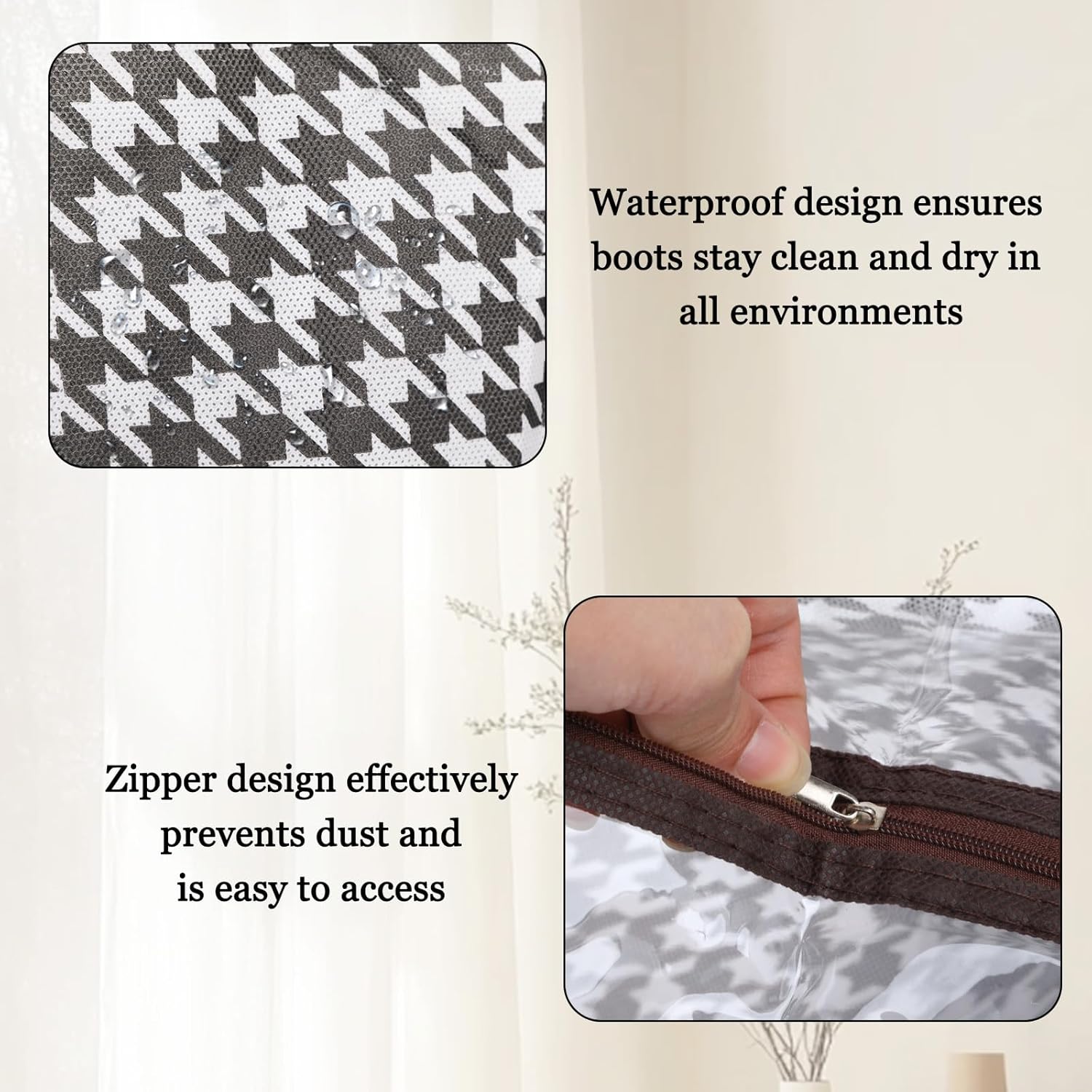 2 Pack Portable Boot Storage Organizer Tall Boots,Portable Dust Proof Shoe Travel Bag,Brown Waterproof Boot Bags for Cowboy Boots,Shoe Bags for Travel and Daily Use - Image 4