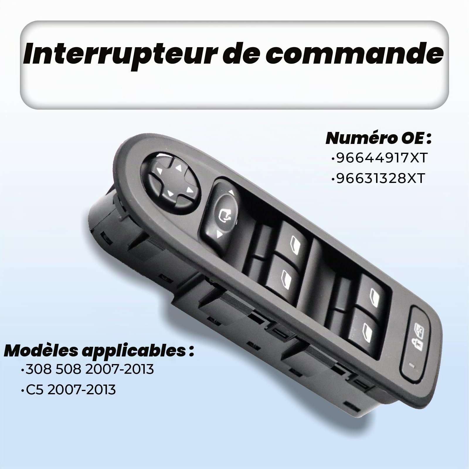 32 Broches Interrupteur Commande Vitre Électrique de Lève-Vitre 96644917XT pour 308 508 C5 Bouton Fenêtre 96631328XT avec Fonction Rabattement Rétroviseur