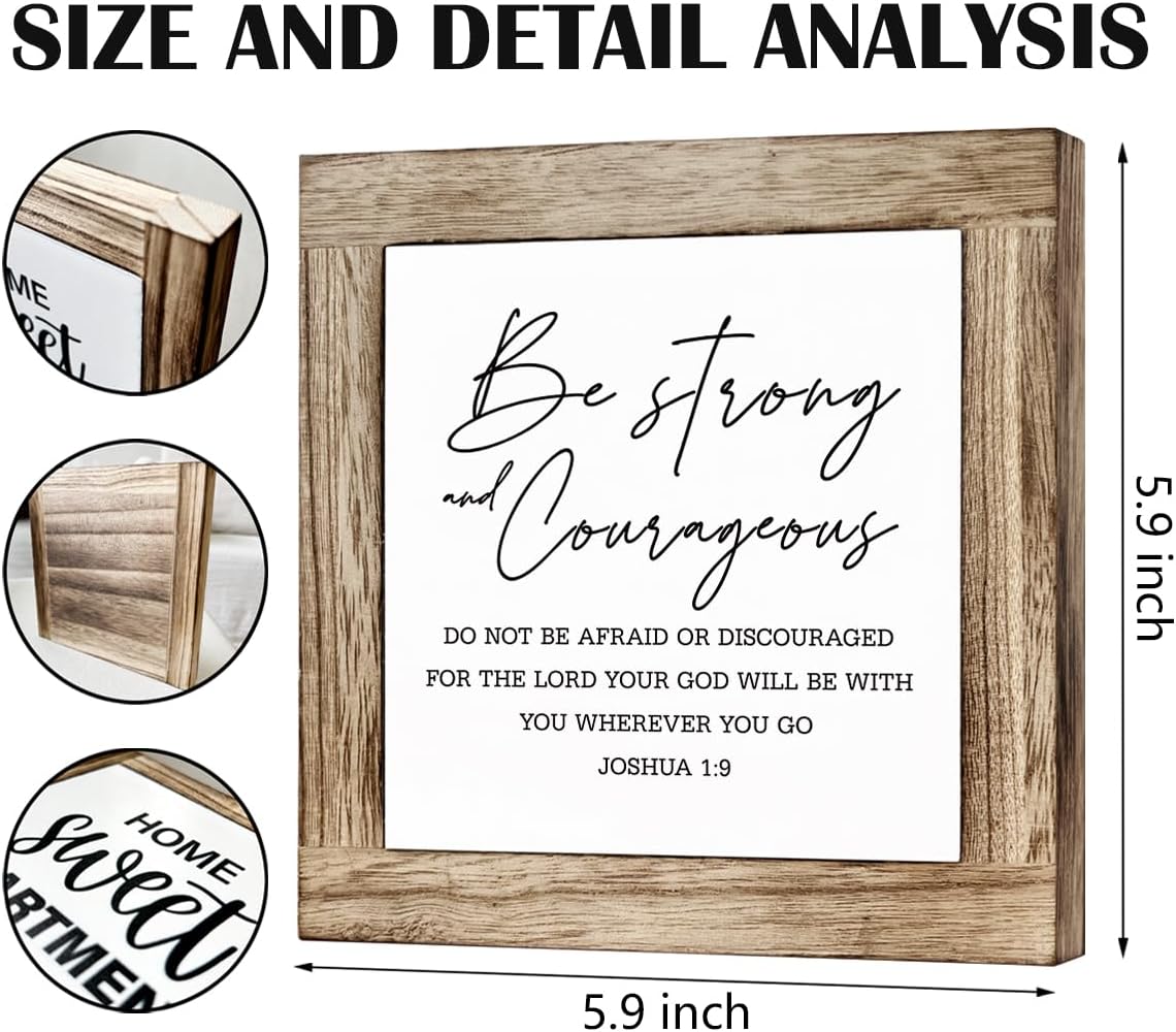 Gkwa Bible Verse Joshua 1:9 Sign, Pine Wood, 5.9 x 5.9 x 0.7 inches, Rustic Design, Decorative Signage for Living Room, Bedroom, Kids Room Decor, Graduation Gift