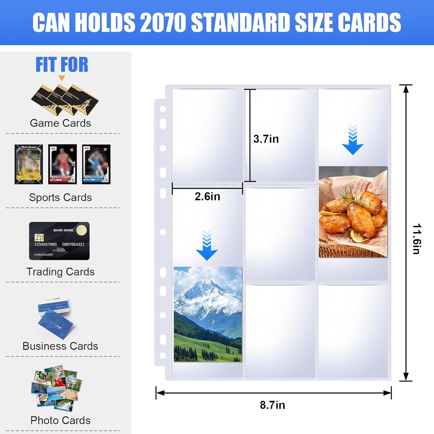 115 Pack 9 Pocket Card Sleeves Binder Sheets, Trading Card Sleeves for 3 Ring Binder, Holds 2070 Cards, Card Holder Binder Pages Protectors Fit for MTG, TCG, Baseball, Football, Game, Business Cards