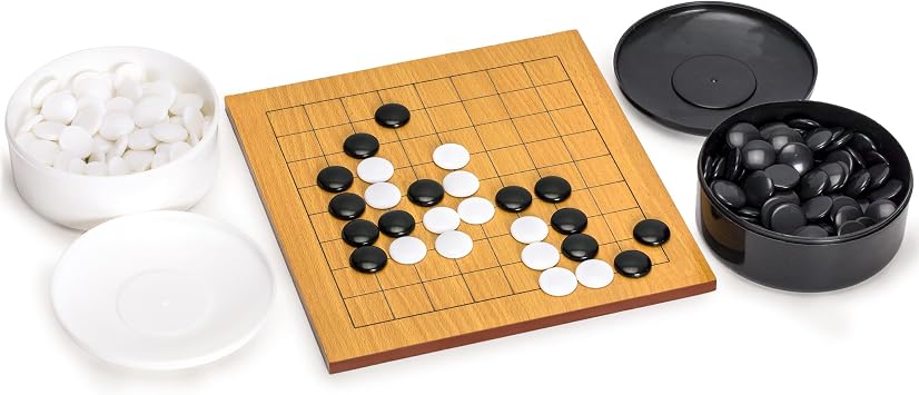 Yellow Mountain Imports Beechwood Veneer 0.4-Inch Etched Beginners 9x9 Go Game Set Board with Single Convex Melamine Stones - Classic Strategy Board Game Baduk/Weiqi