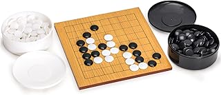 Yellow Mountain Imports Beechwood Veneer 0.4-Inch Etched Beginner's 9x9 Go Game Set Board with Single Convex Melamine Stones - Classic Strategy Board Game (Baduk/Weiqi)