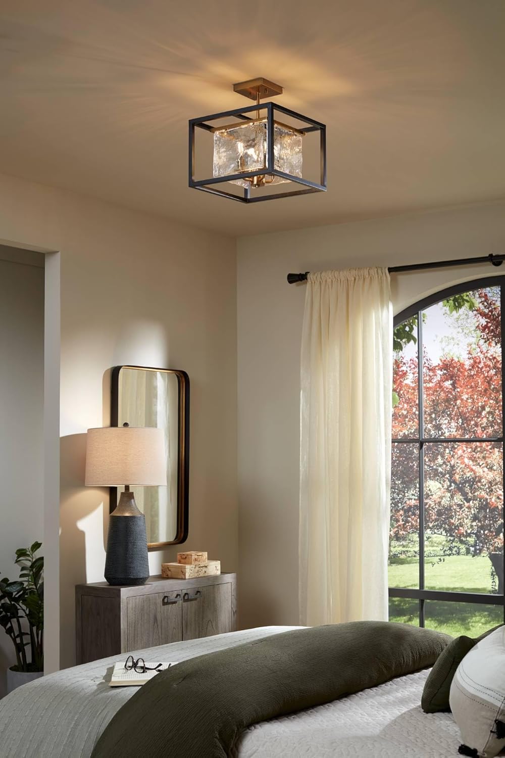 Uttermost Rounded Corner Rectangular Vanity Decorative Wall Mirror Modern Rustic Gold Black Iron Frame Beveled Edge 24" Wide for Bathroom Bedroom Living Room Home House Office Entryway