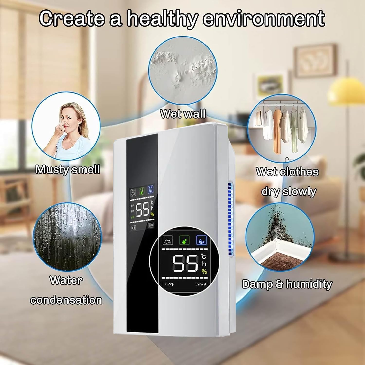 Déshumidificateur D'air 2200ml - Silencieux, Minuterie 24h, Idéal Salle De Bain/chambre (35 DB)
