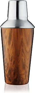 True Stainless Steel Cocktail Shaker with Built-in Strainer and Jigger Cap, Drink Mixers for Cocktails, Margarita, Martini, Bartender Tools, Home Bar Accessories, 20 oz, Set of 1, Wood Pattern