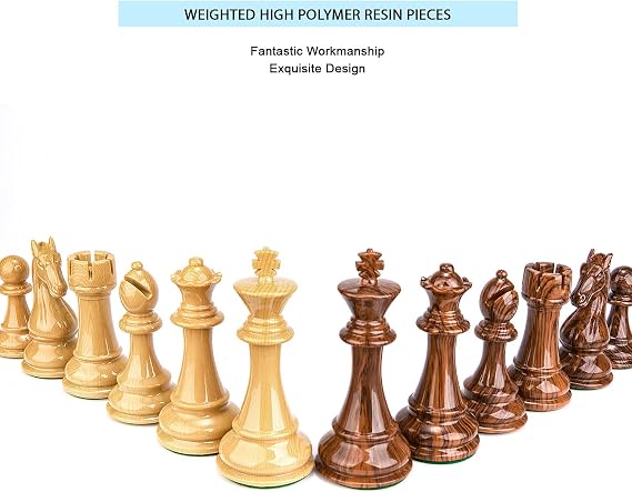 AMEROUS High Polymer Weighted Chess Pieces with 4.25'' King - 2 Extra Queens - Gift Package, Standard Tournament Chessmen for Chess Board or Replacement of Missing Pieces (Chess Pieces Only)