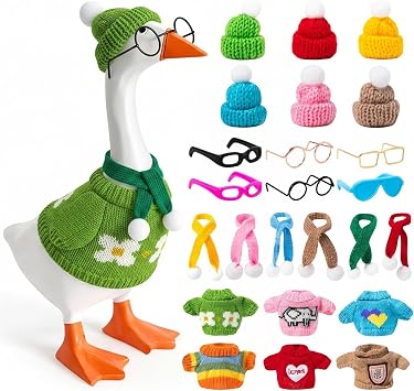 6 Sets 7 inches Desk Goose Outfits for Mini Goose Statue Knitted Sweater and Hat Costume Set for Party Supplies Multicolor, 7inches