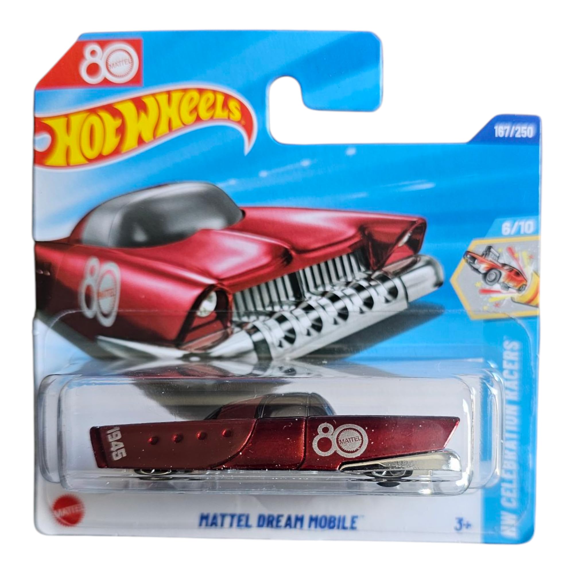 Hot Wheels Mattel Dream Mobile, 80th Anniversary Edition, Metallic Red Die-Cast Car, 1:64 Scale