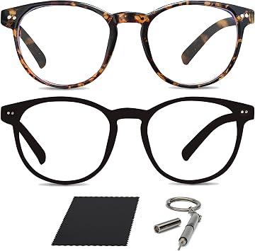 Premium 99.9% Blue Light Blocking Glasses - Reduce Headaches and Improve Sleep - UK Based Brand Black Round Frame & Tortoiseshell Round Frame