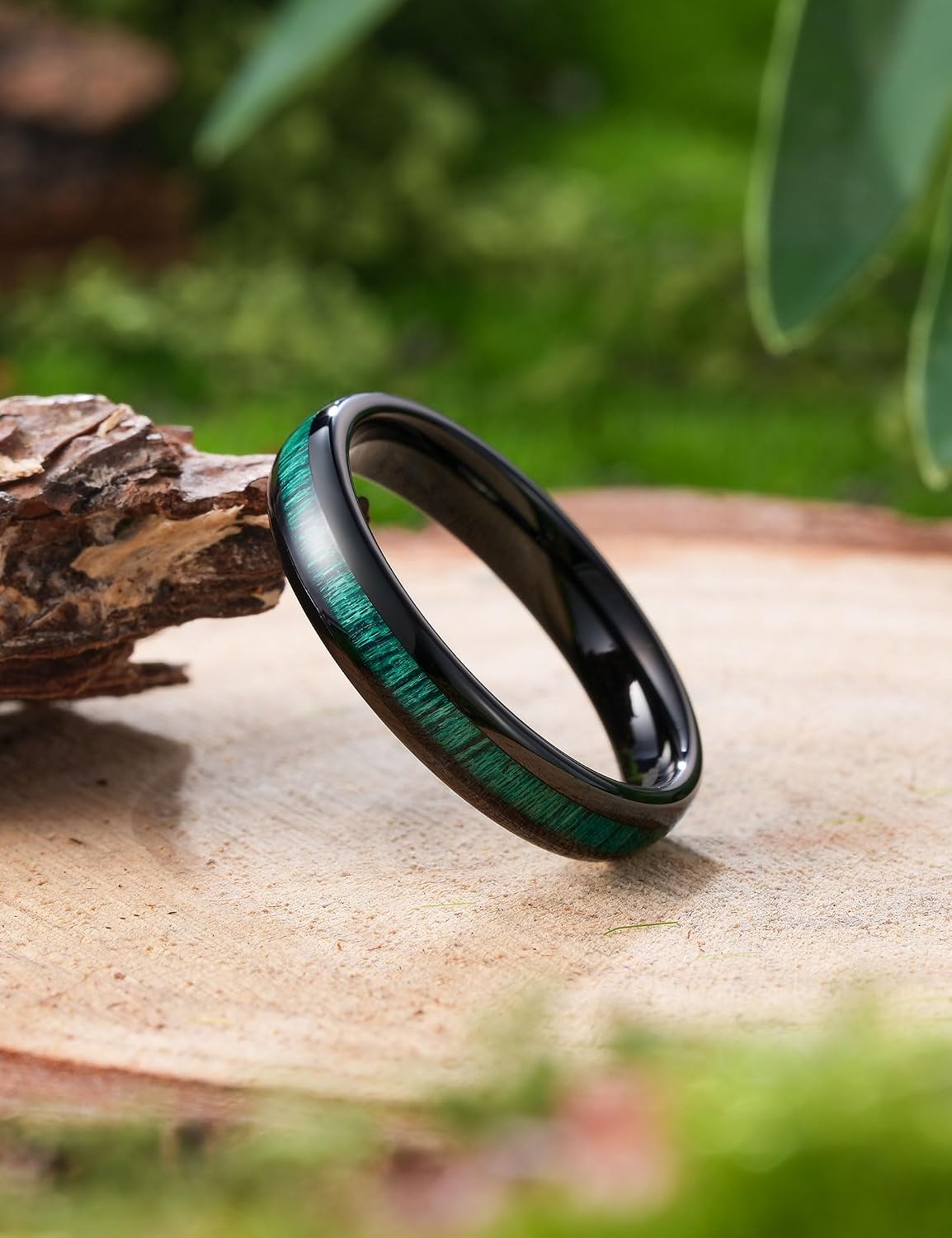 THREE KEYS JEWELRY 4mm 6mm 8mm Black Tungsten Wedding Ring Domed with Real Koa Wood Inlay