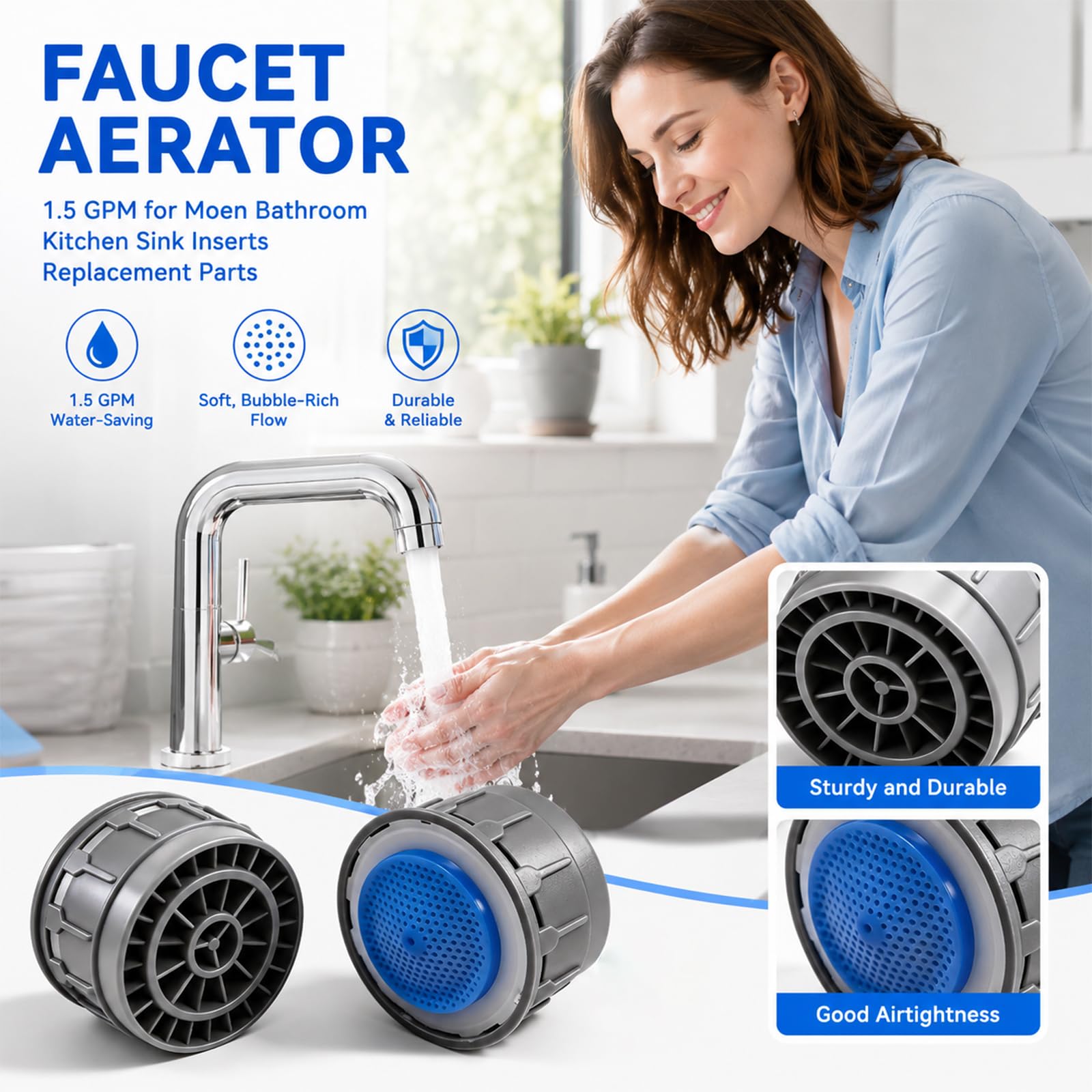 Paquete de 3 aireadores de grifo, aireador de grifo 116711 de 1.5 Gpm para Moen Baño Cocina Insertos Piezas de Repuesto Piezas de Repuesto Retrictor de Flujo Inserto Aireadores de Grifo de Repuesto