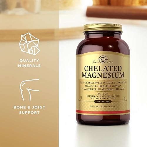 Miniatura 4 de Solgar Magnesio quelado, 250 tabletas, paquete de 2, soporta la función nerviosa y muscular, sin OMG, vegano, sin gluten, sin lácteos, kosher,