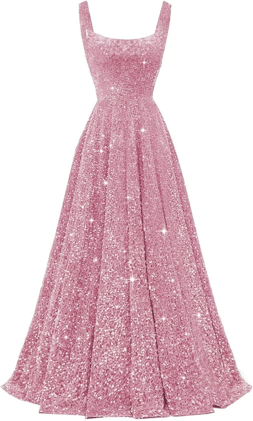 FUMY Spaghetti Straps Sparkly Sequin Prom Dresses 2026 A Line Long Formal Evening Gowns with Pockets FM024