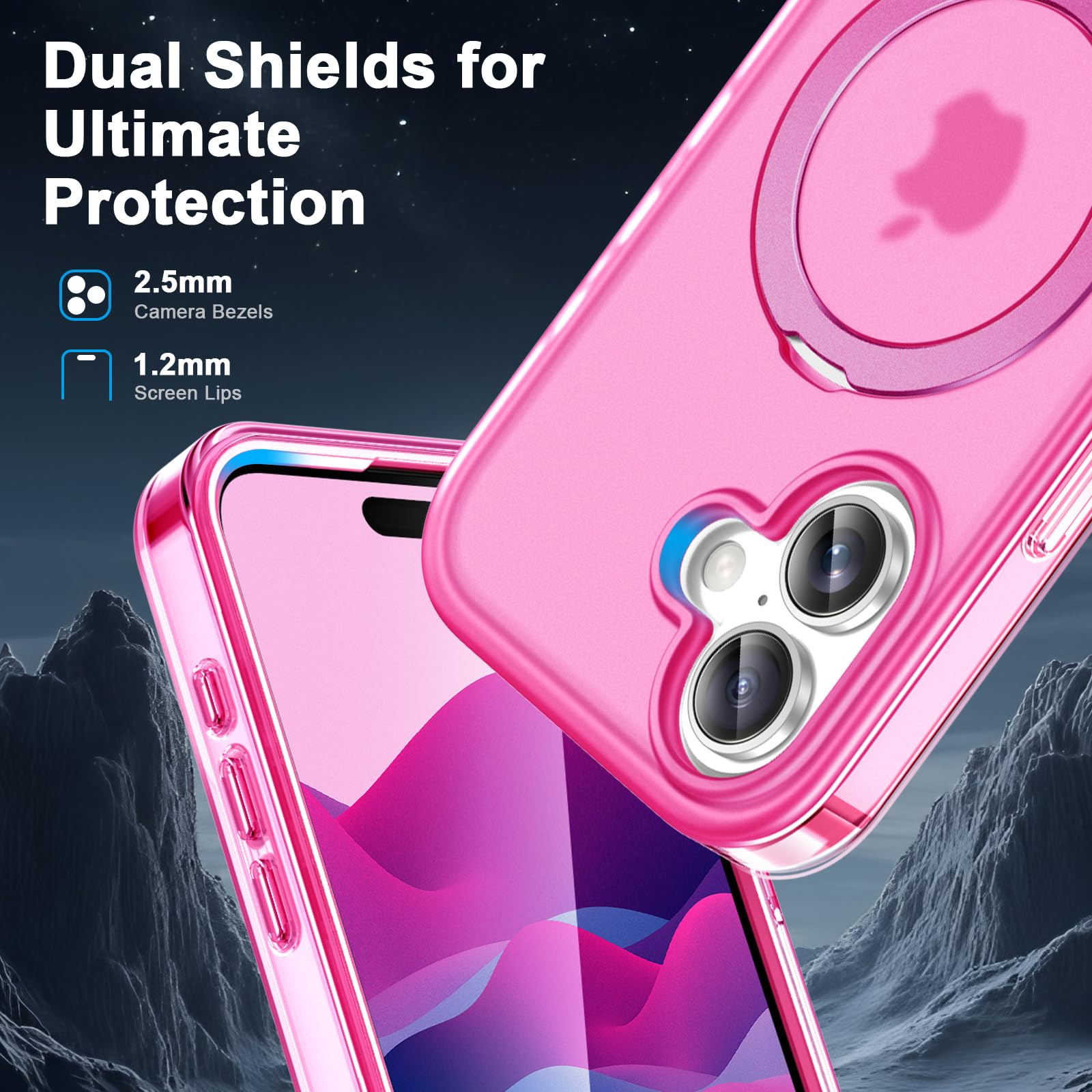 Custodia per iPhone 17 con pellicola protettiva integrata con supporto magnetico invisibile [compatibile con MagSafe] copertura integrale militare antiurto traslucida per telefono, rosa