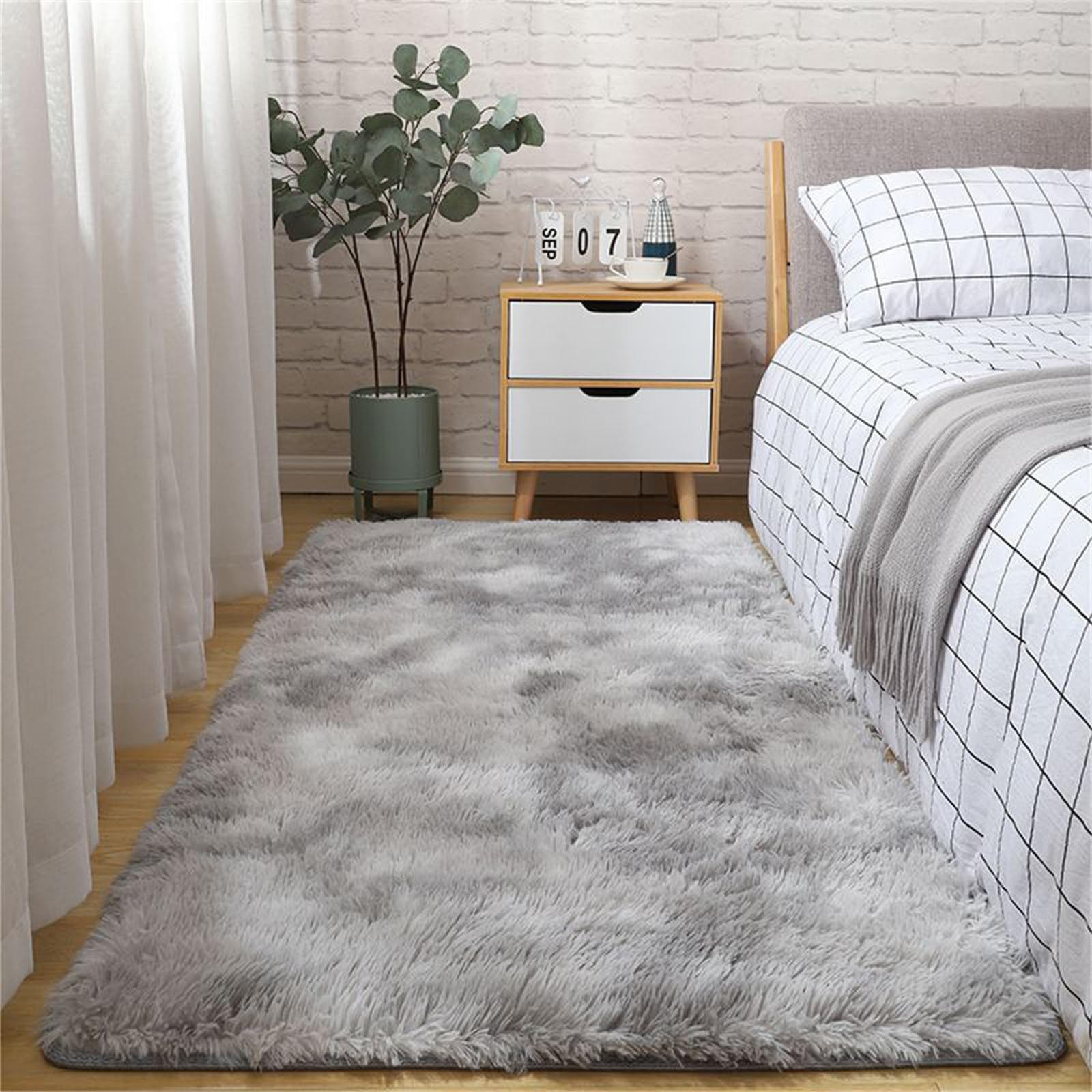 Highdi Alfombra Salón Pelo Largo Grande Teñido Anudado Alfombras de Pelo Largo Alfombra de Salón Lavable y Antideslizante Suave Alfombra Dormitorio Modernas Alfombra Shaggy (80x160cm,Gris)