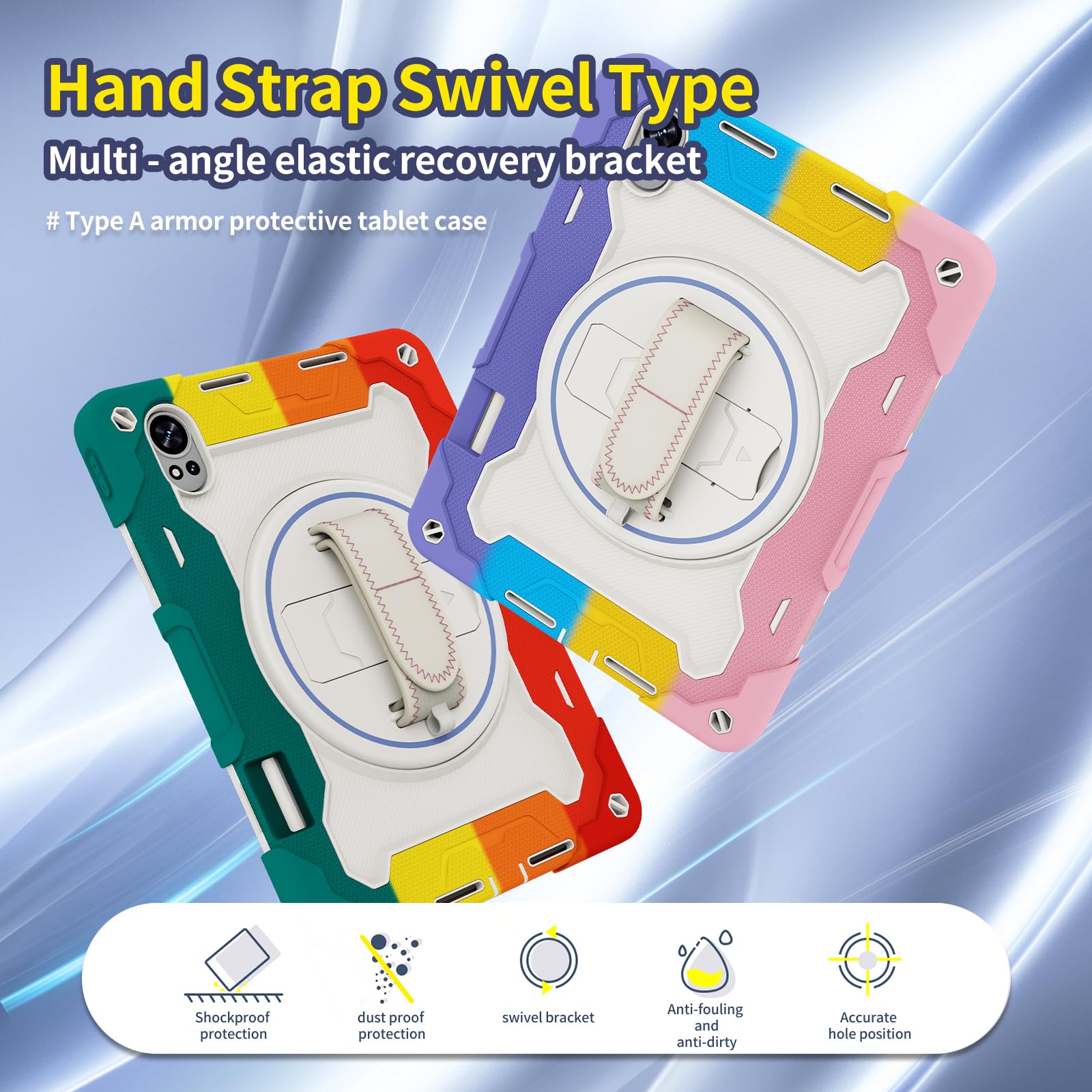 Custodia per tablet Huawei MatePad Air 12" 2024, custodia antiurto in silicone resistente per bambini, con portapenne, tracolla, supporto pieghevole girevole, cinturino da polso