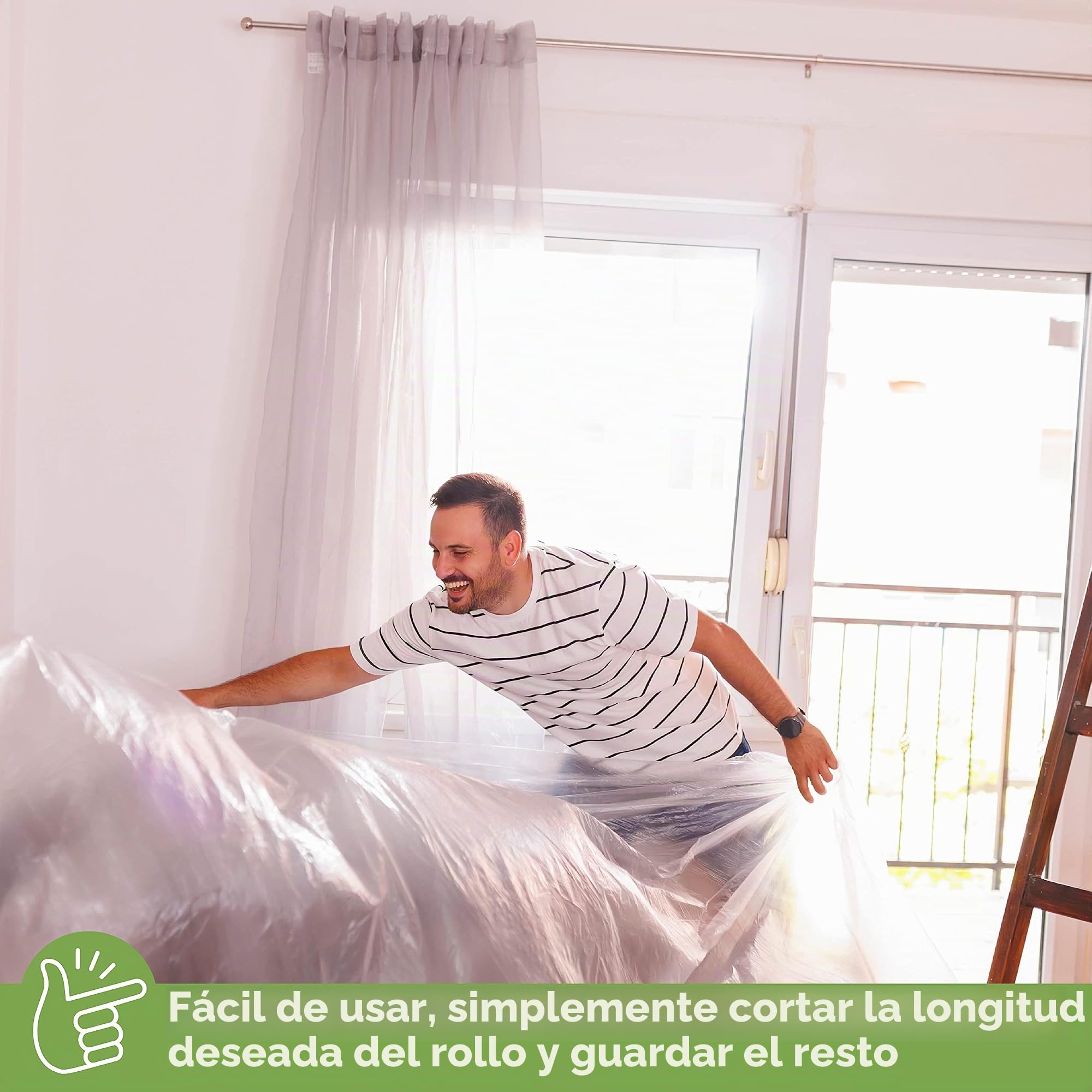 BLOSTM Plasticos para Cubrir Muebles - 2m x 50m Grande Rollos de Plastico Protector 2pcs para Muebles, Alfombras y Decoración - Plastico Cubretodo Exterior y Interior Impermeable (2 Piezas)