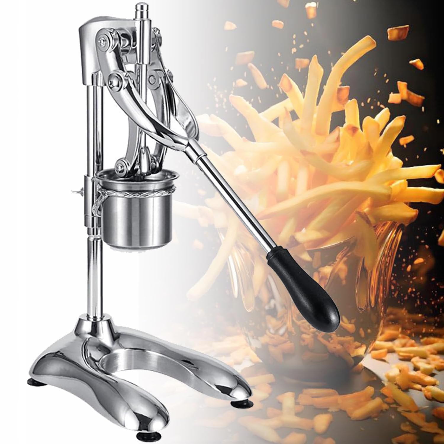 XQKXHZ Manual Stainless Steel Potatoes Fried Chips Extruder,Long French Fries Makers Machine,30cm Fried Potato Strips Squeezer Potato Slicer Fry Cutter