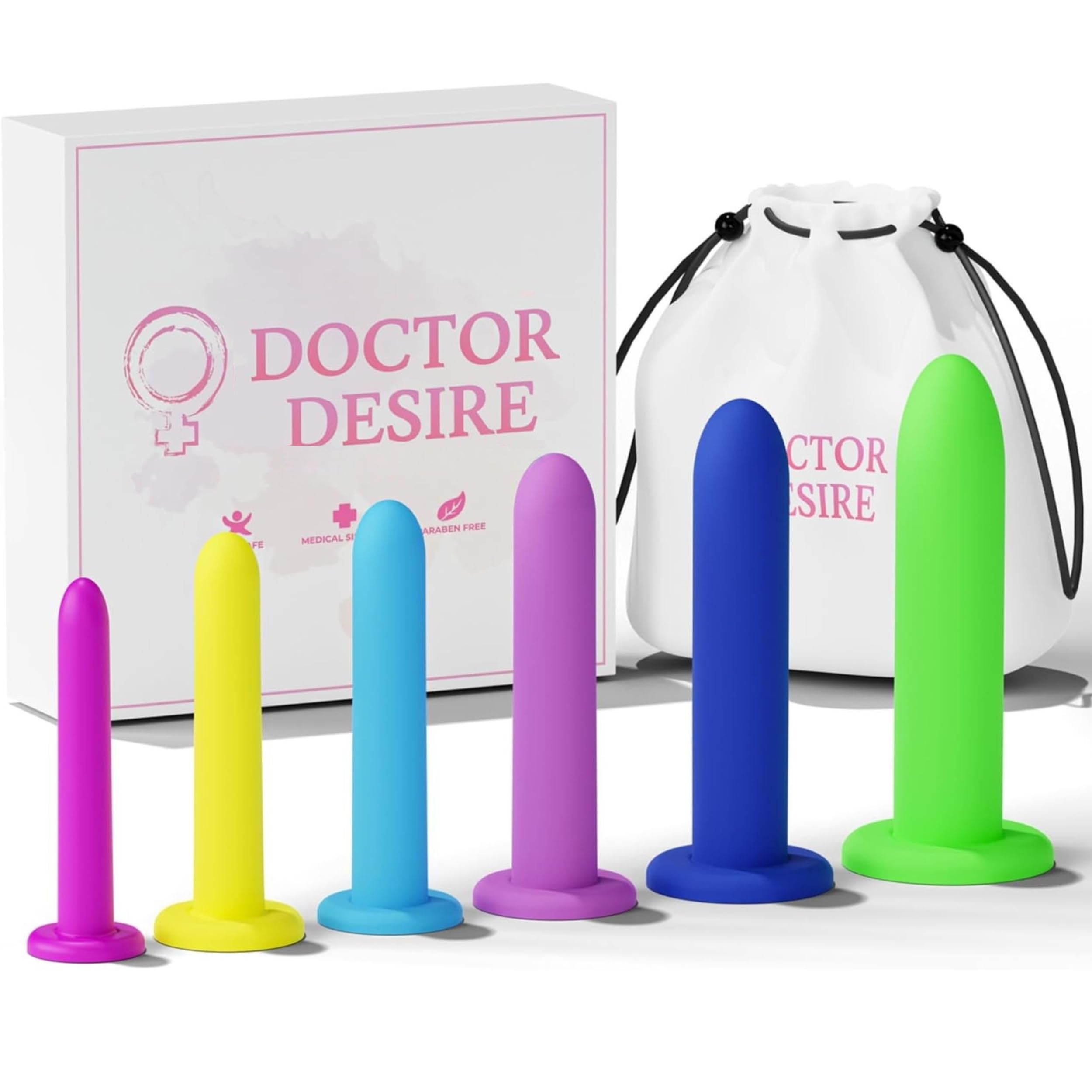 Doctor Desire Silicone Massage Tool Set | Pelvic Floor Muscle Exerciser | Helps w/Spasms & Pain | Improves Kegel Muscles, Strength, Flexibility, & Bladder Control – Handheld Trainer (6 Pack)
