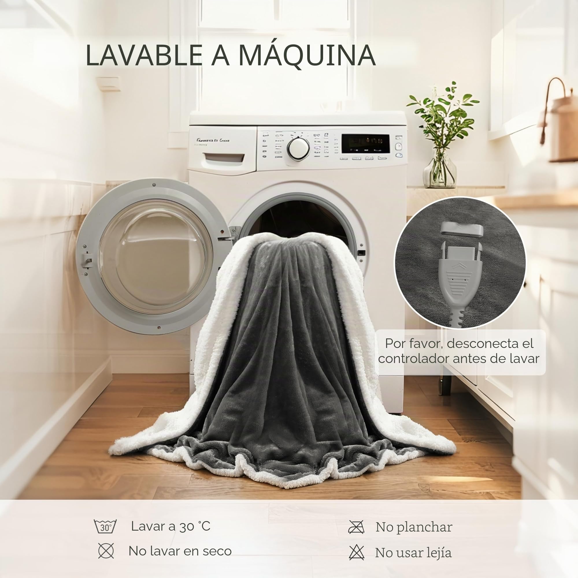 Manta térmica eléctrica130x160cm, 9 niveles de calor y temporizador de 9 horas, franela de algodón, protección contra sobrecalentamiento, lavable a máquina, apta para cama, sofá, gris hierro