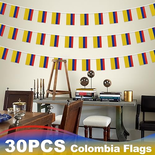 Miniatura 6 de Banderín de bandera de Colombia, pequeña mini bandera colombiana, decoración nacional de país para escuela, fiesta, eventos deportivos, 33 pies 30