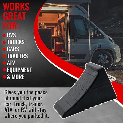 Miniatura 7 de AFA Tooling - Cuñas de rueda de goma resistentes con asas de sujeción de acero - Cuña de rueda para vehículo recreativo para llantas delanteras y