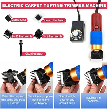 Tufting Trimmer Kit - Low Noise Carpet Clippers with Adjustable Speed, Limit Combs, Blades & Shearing Guide Tool for Rug Shears