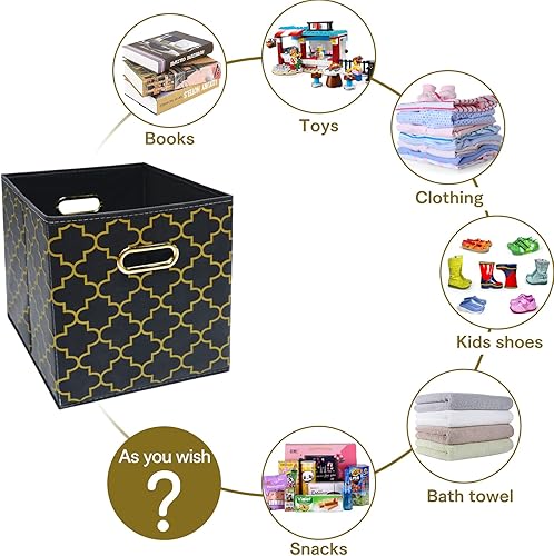 Vista 182 de Contenedores de almacenamiento de tela de tela, organizador de cubos de tela con asas dobles, cestas de almacenamiento plegables para el hogar