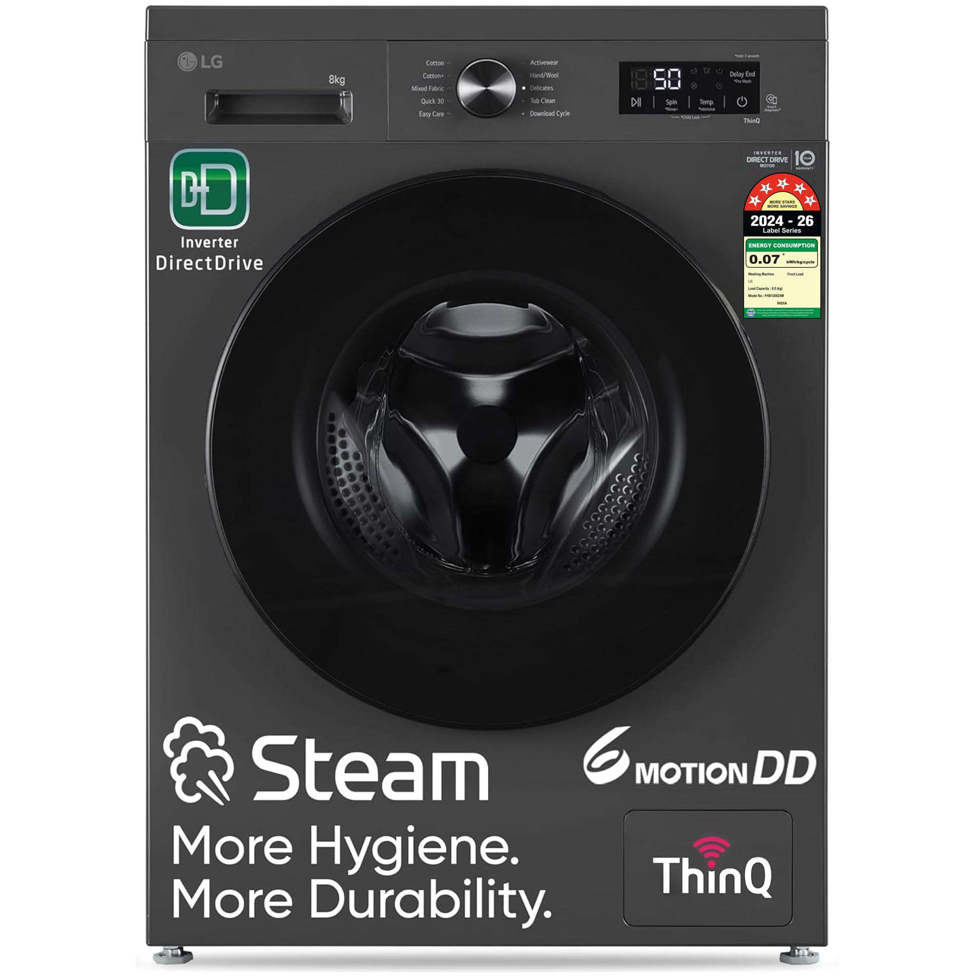 LG 8 Kg, 5 Star, Wi-Fi, Direct Drive Technology, Steam Wash, 6 Motion DD, Fully-Automatic Front Load Washing Machine (FHB1208Z4M, Allergy Care, In-Built Heater, Touch Panel, Middle Black)-picture-34