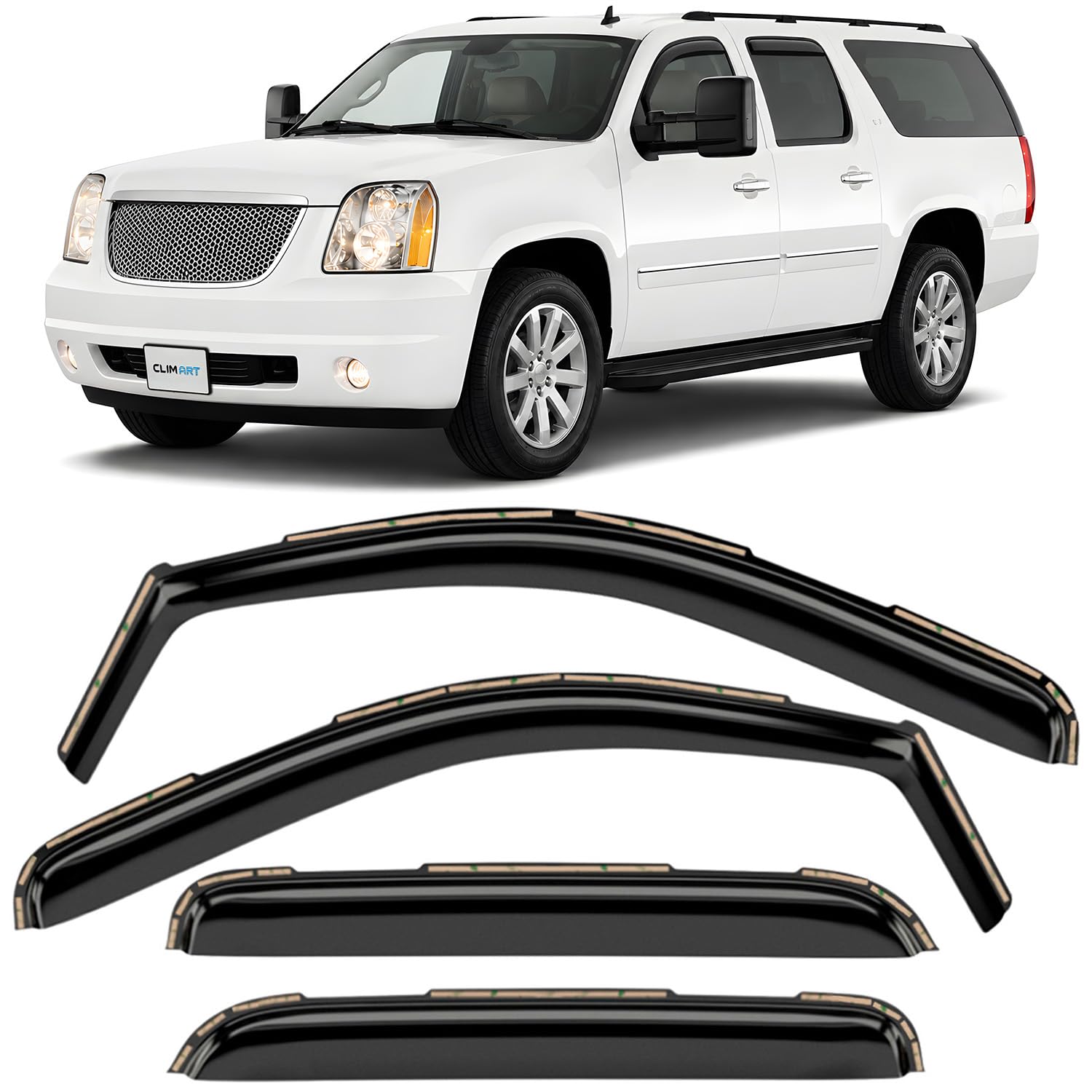 CLIM ART in-Channel Incredibly Durable Rain Guards Compatible with GMC Yukon XL 2500 2007-2013, Original Window Deflectors, Vent Window Visors, Vent Deflector, 4 pcs. - 607188
