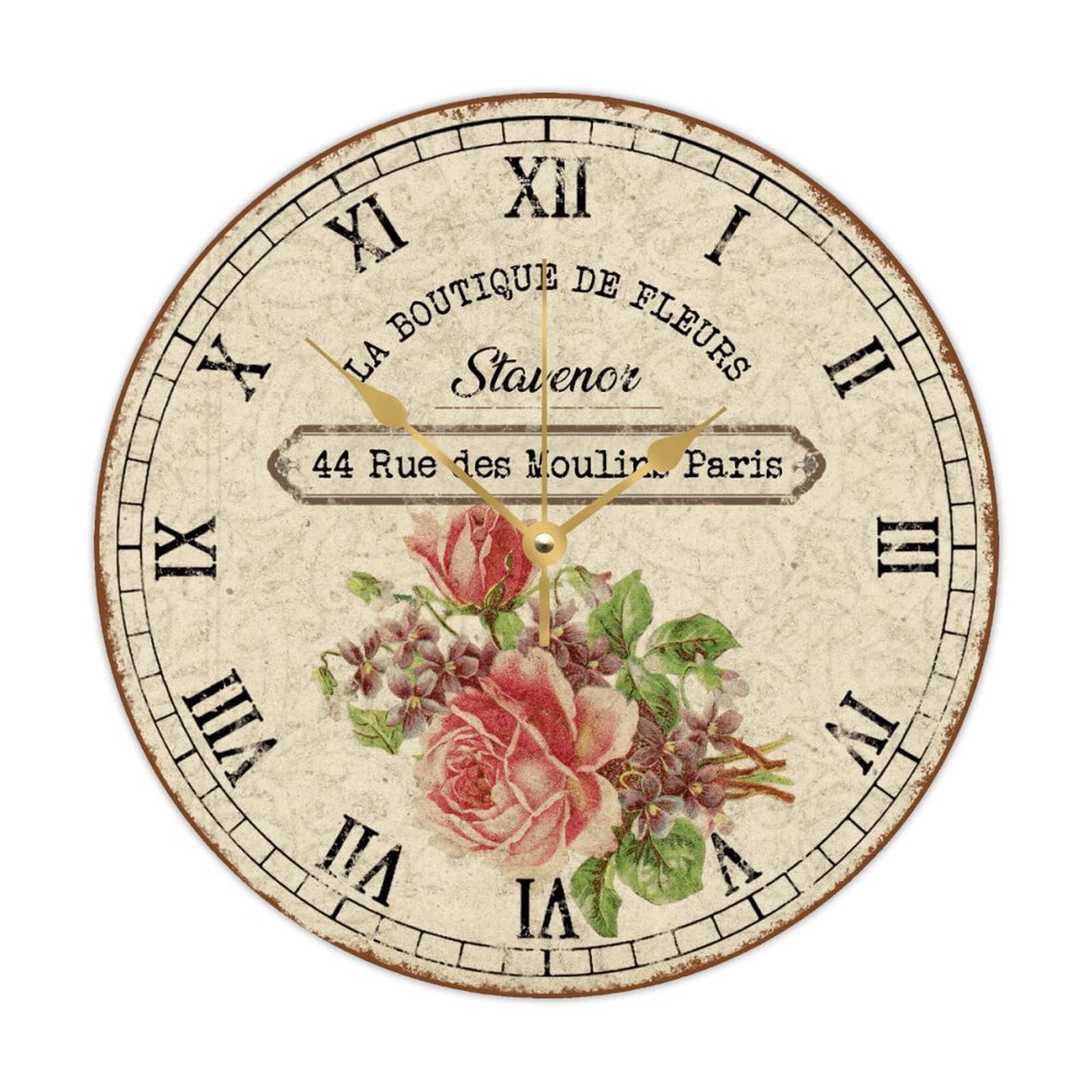 Horloge murale silencieuse sans tic-tac bois vintage 38cm