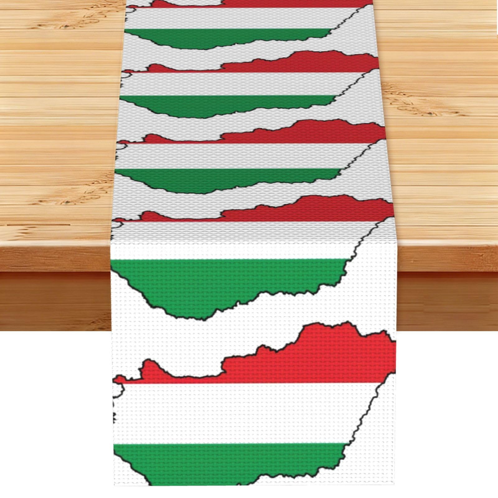 Hungary Flag Map Printed Table Runner 13 x 72, Wrinkle Resistant Decor for Dining Table Coffee Table Fireplace