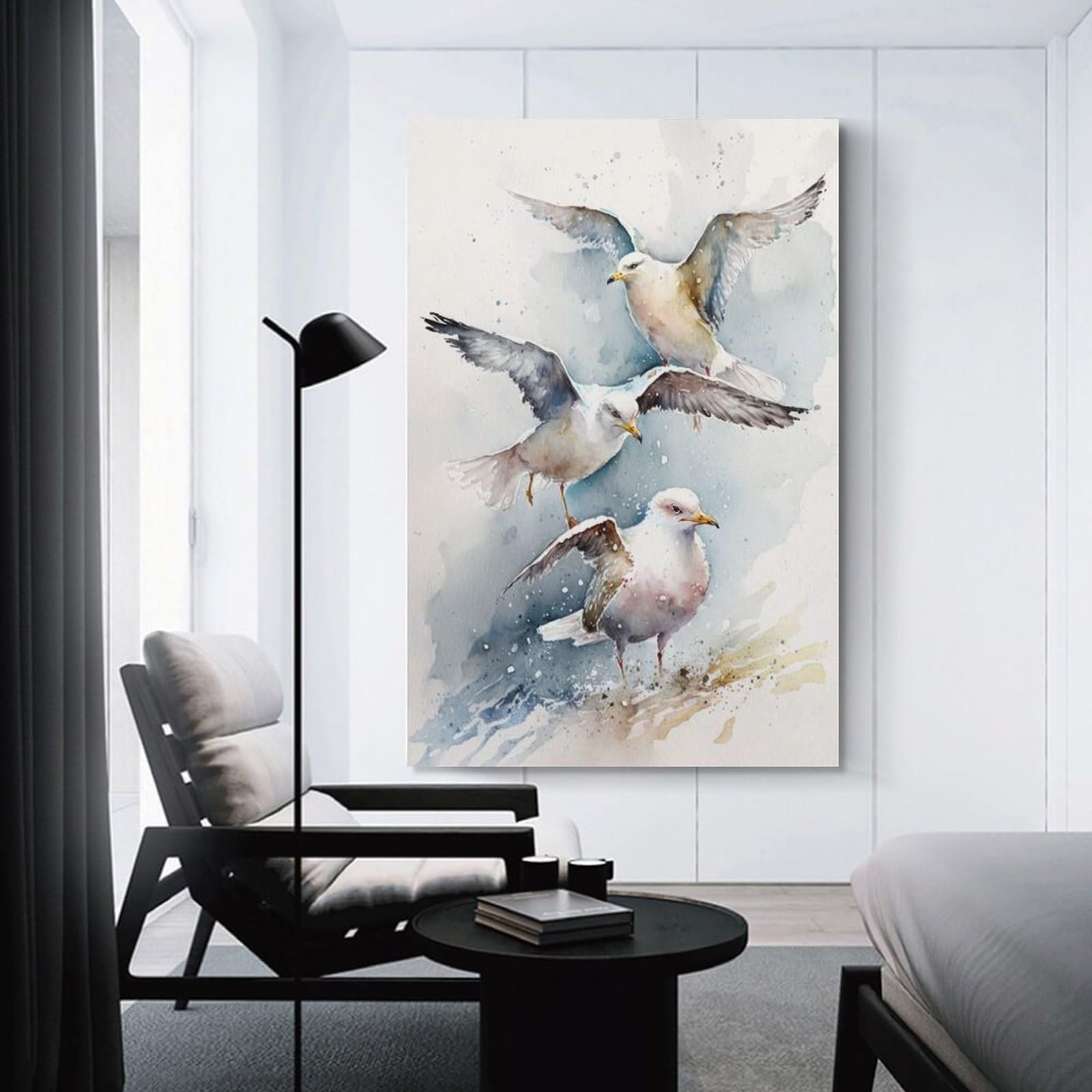 Junmoney Unframe-Watercolor Seagulls Watercolor Seagulls Decorative Wall Artwork, 08X12inch(20X30cm), For Hallway, Lounge Or Guest Room, Decorative Present For New Homes