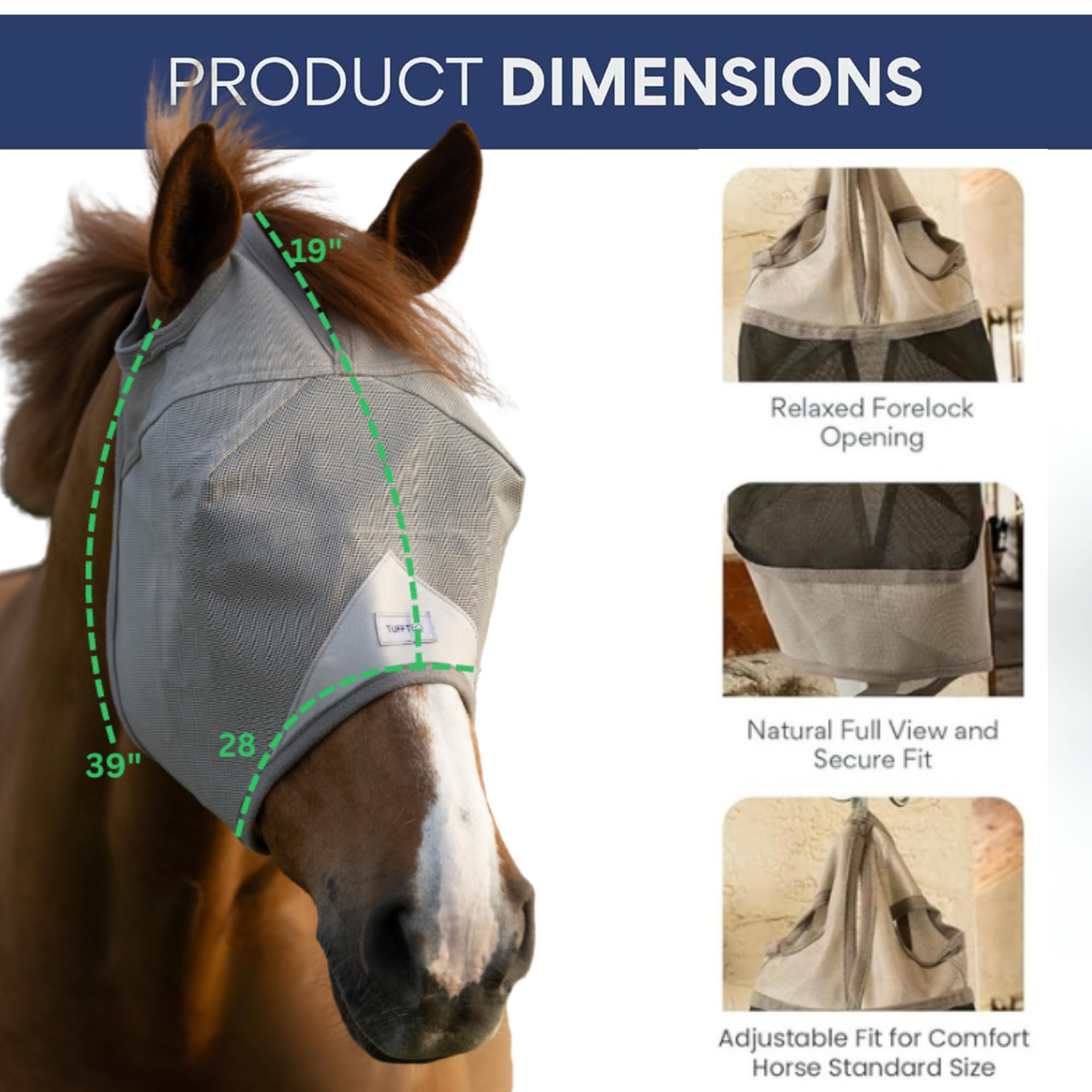 Máscara de mosca para caballo, sin orejas, protección ocular