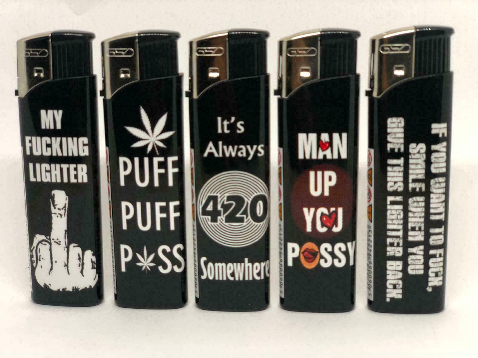 5 X ELECTRONIC REFILLABLE LIGHTERS ASSORTED DESIGN LIGHTER MY LIGHTER PUFF PASS ALWAYS 420 MAN UP YOU DESIGN LIGHTER GREAT GIFT SET