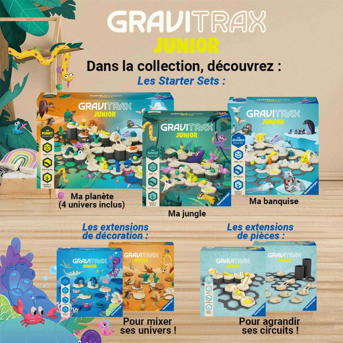 Ravensburger - Gravitrax Junior - Starter Set - Ice - 27060 - Jeu de Construction STEM - Circuits de Billes créatifs - Coloré - 100 pièces - Dès 3 Ans jusqu'à 7 Ans - Version française