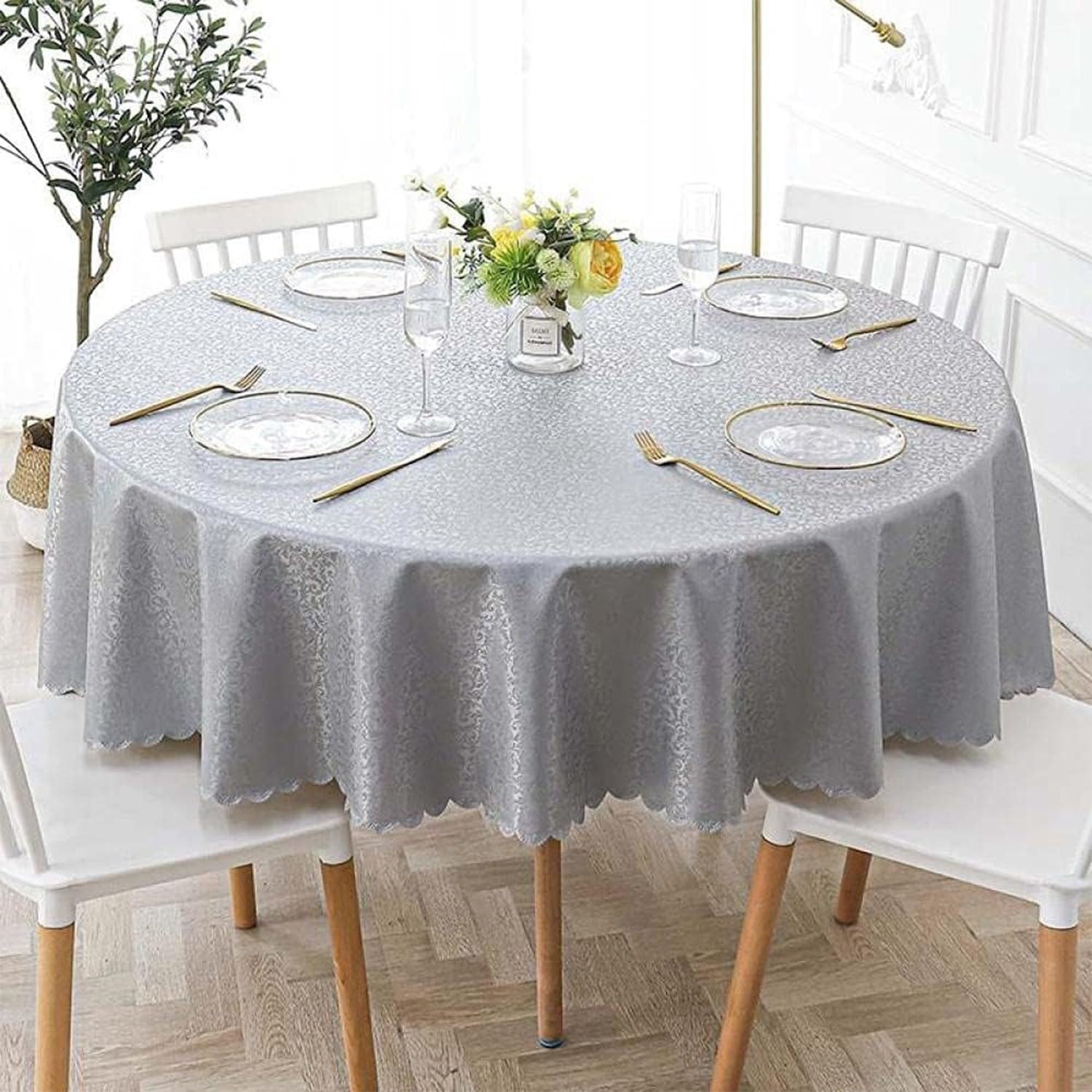Round Waterproof Tablecloths, PVC Solid Color Table Cover, Wipeable Oil-Proof Table Cloth, European Tablecloth for Home Hotel Restaurant E Diameter, Patio,Weddinggathering E,Diameter of 140 cm