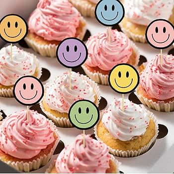 カップケーキピック Amazon.co.jp: Whaline 36個 ボーホー ハッピーフェイス カップケーキ