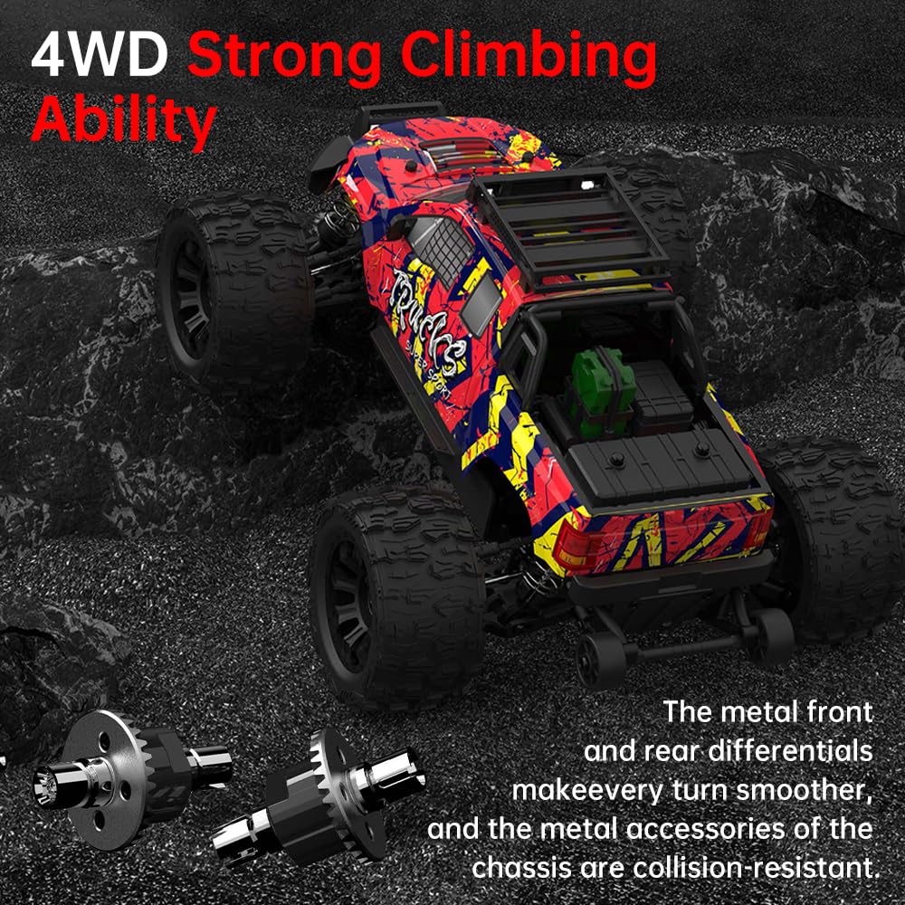 X-Verse 1:14 100 KM/H Macchina Telecomandata Professionale, 4WD Impermeabile Auto Telecomando Motore Brushless, 2,4 GHz All Terrain Offroad RC Truck Truggy per adulti-3 batterie (Giallo)