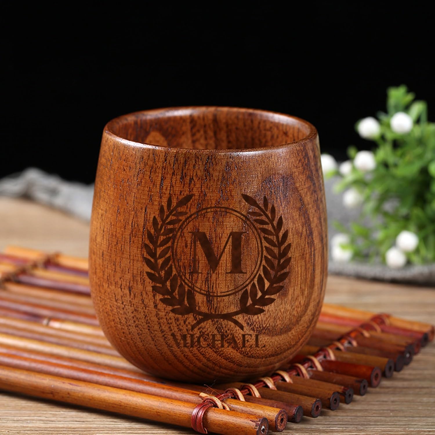 Custom Handmade Wooden Mug, Personalized Wood Whisky Wooden Cup Carved Customized Name Mug Minimalist Beaker Rustic