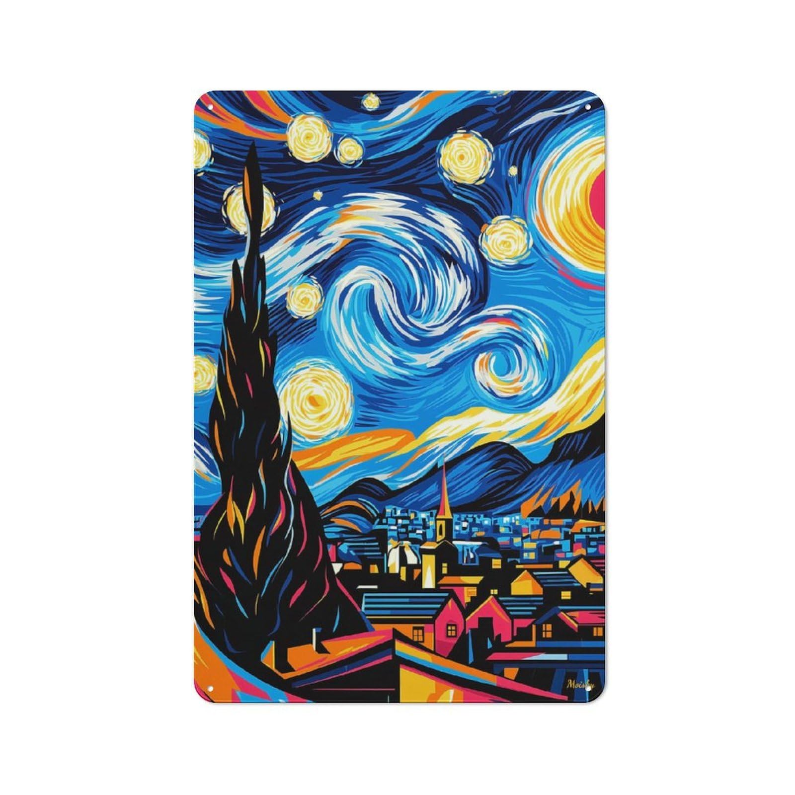 Garage Metal Sign with Starry Night Reimagined Design 30x20cm, Weathered Look Garage Wall Decor for Garage, Workshop, Shed Or Utility Room
