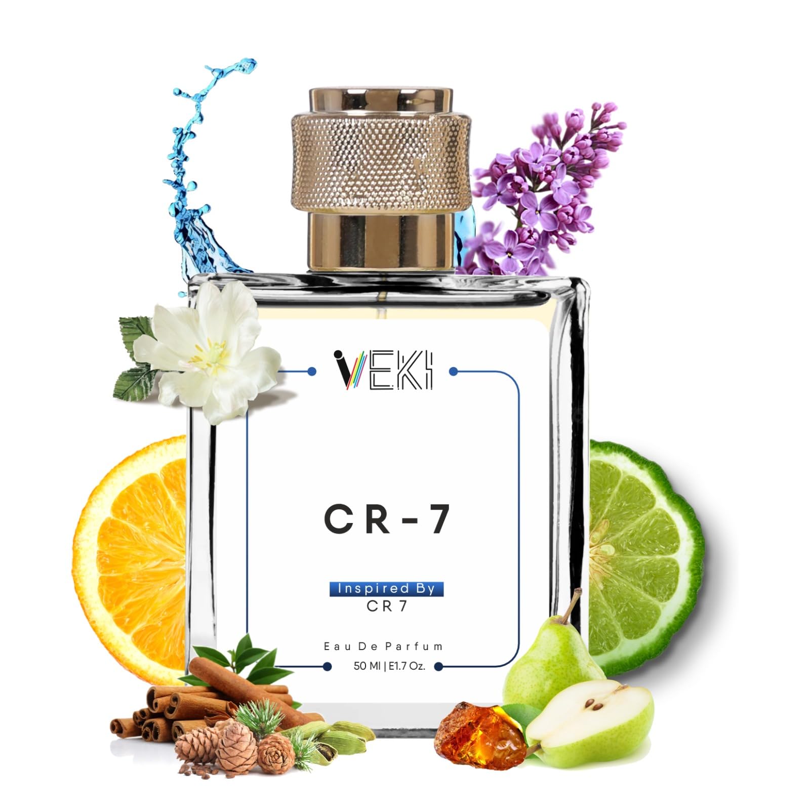 VEKI CR-7 Eau De Parfum for Men 50ml Long Lasting Woody Fresh Spicy Scent with Mandarin Orange Bergamot Pear Sea Notes Lavender Cardamom Tonka Bean Amberwood Musk Sulphate Free Cruelty Free Vegan-image-42
