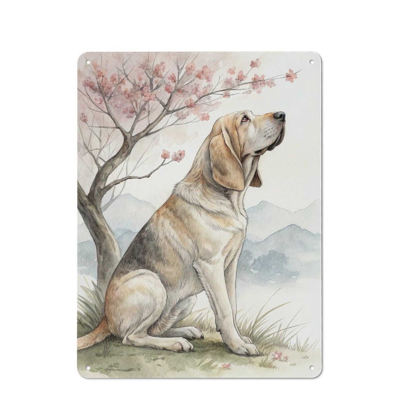 Junmoney Style-19 Bloodhound Under A Cherry Blossom Tree Garden Room Metal Sign 40X30cm, Vintage Shed Wall Decor For Conservatory, Home Bar Or Utility Room