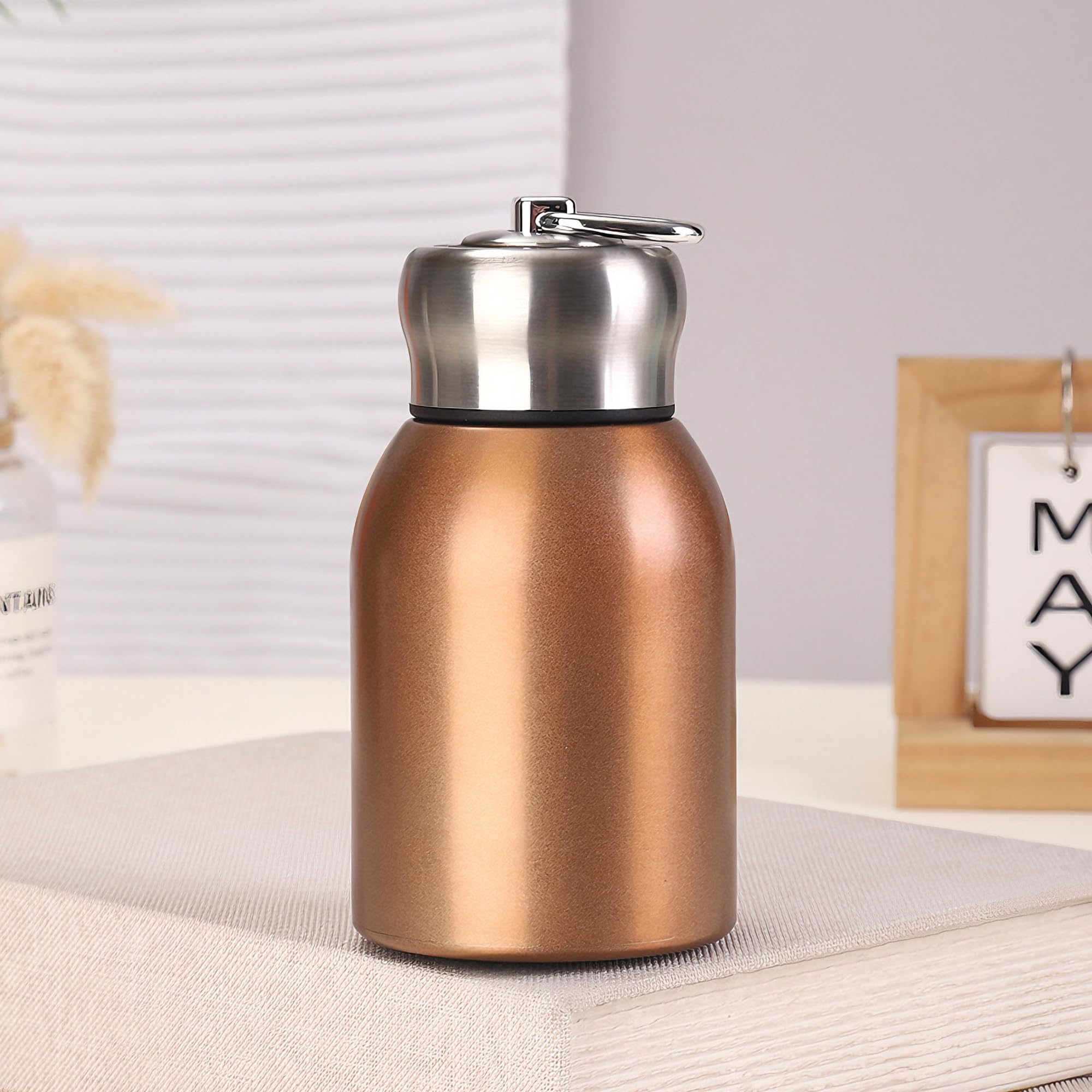 Mini Vacuum Insulated Water Bottle Portable Leakproof Stainless Steel Bottle for Hot and Cold Drinks Compact Travel Cup Gold 1pc