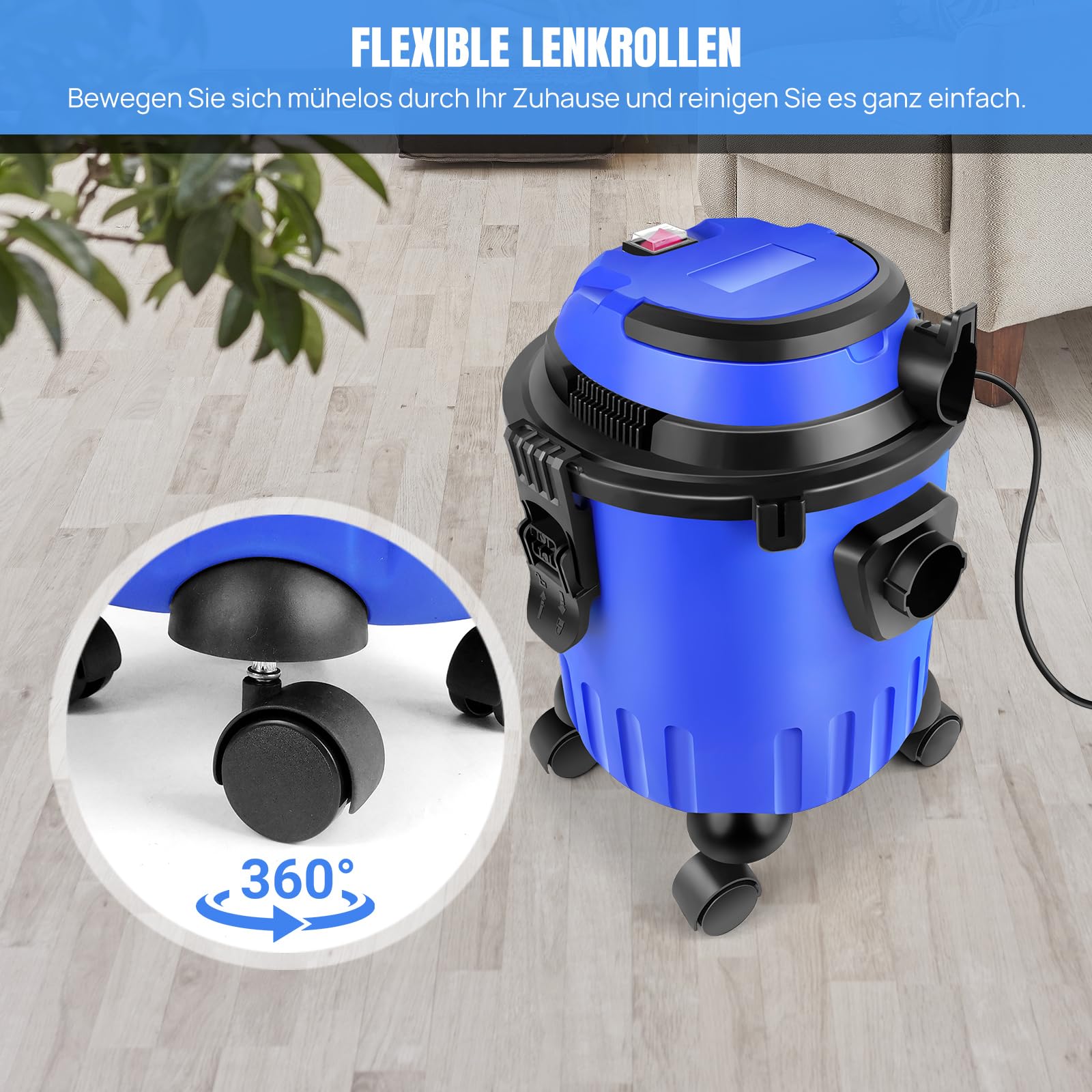 3 in 1, aspirapolvere a secco e a umido, 1200 W, 15 l, multiuso, con funzione di soffiaggio, per fai da te, auto, garage, officina e casa