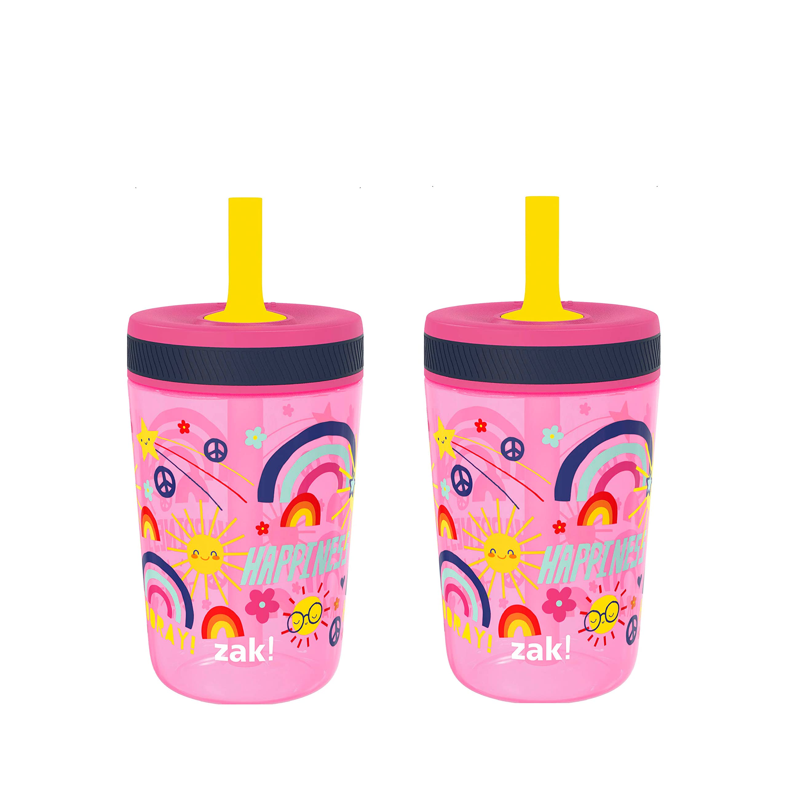 Zak Designs Kelso 15 oz Tumbler Set, (Starpower) Leak-Proof Screw-On Lid with Straw Made of Durable Plastic and Silicone, Perfect Cup Bundle for Kids (2pc Set)